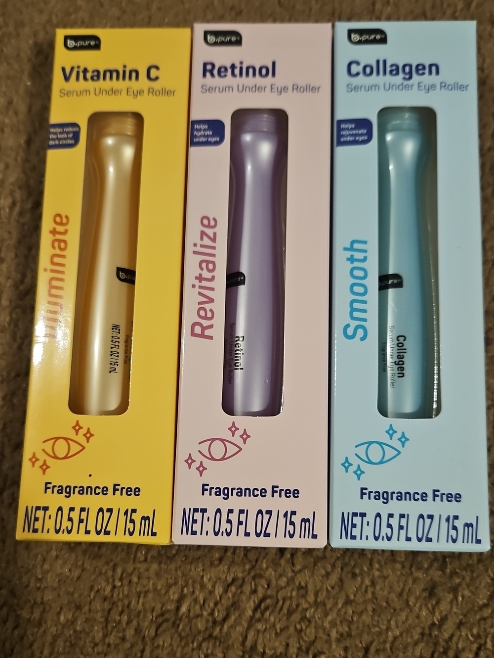 b.pure Eye Serum Under Eye Rollers - Vitamin C, Retinol, Collagen